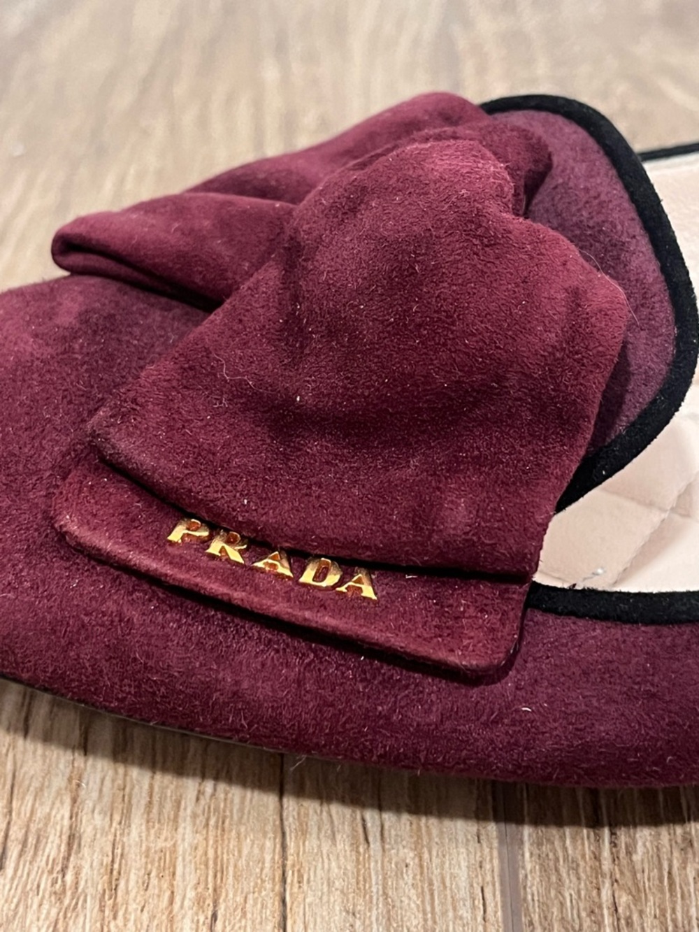PRADA Red-burgundy-hued Suede Bow Flats/Smoking Slippers - Picture 14 of 15